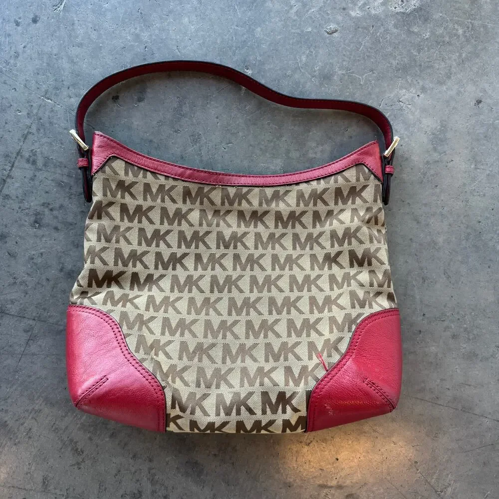 MICHAEL Michael Kors Millbrook Signature Jacquard Large Red Shoulder Hobo Bag